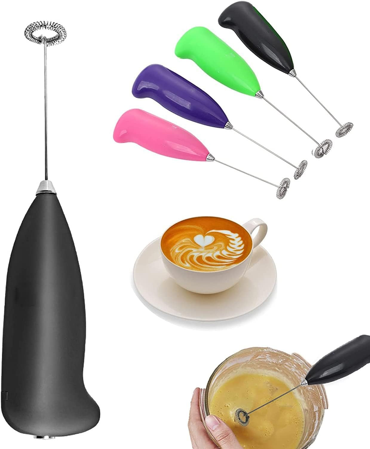 Cell Operated Coffee Beater Milk Drink Egg Whisk Mixer Foamer Mini Handle Stirrer Practical Cooking Tool Kitchen Gadget (Random Color)