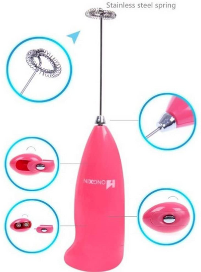 Cell Operated Coffee Beater Milk Drink Egg Whisk Mixer Foamer Mini Handle Stirrer Practical Cooking Tool Kitchen Gadget (Random Color)